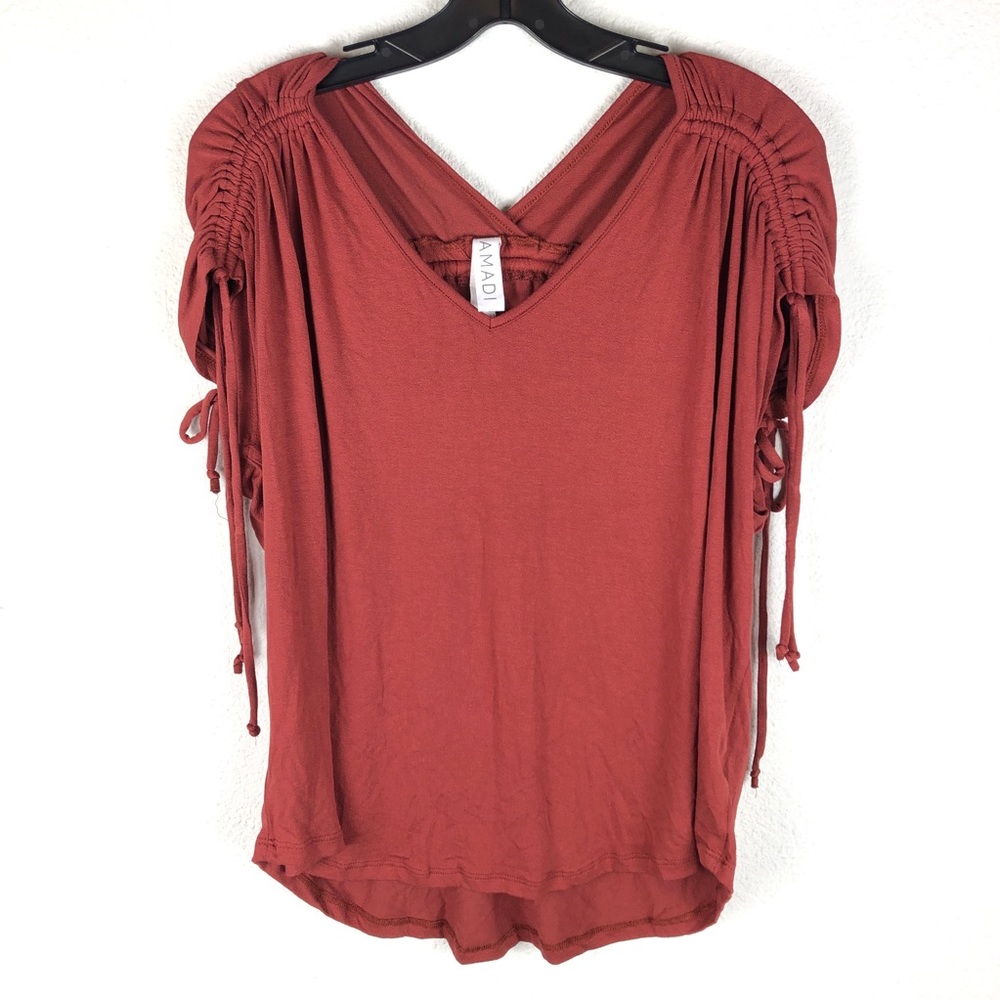 Anthropologie Amadi Red Orange Ruched Top sz L